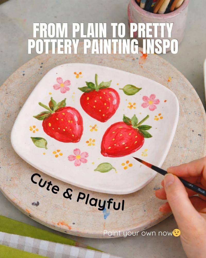 Cute Strawberry Ceramic Dish Painting