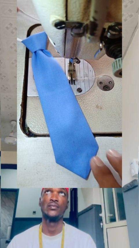 DIY Blue Fabric Tie Sewing Project