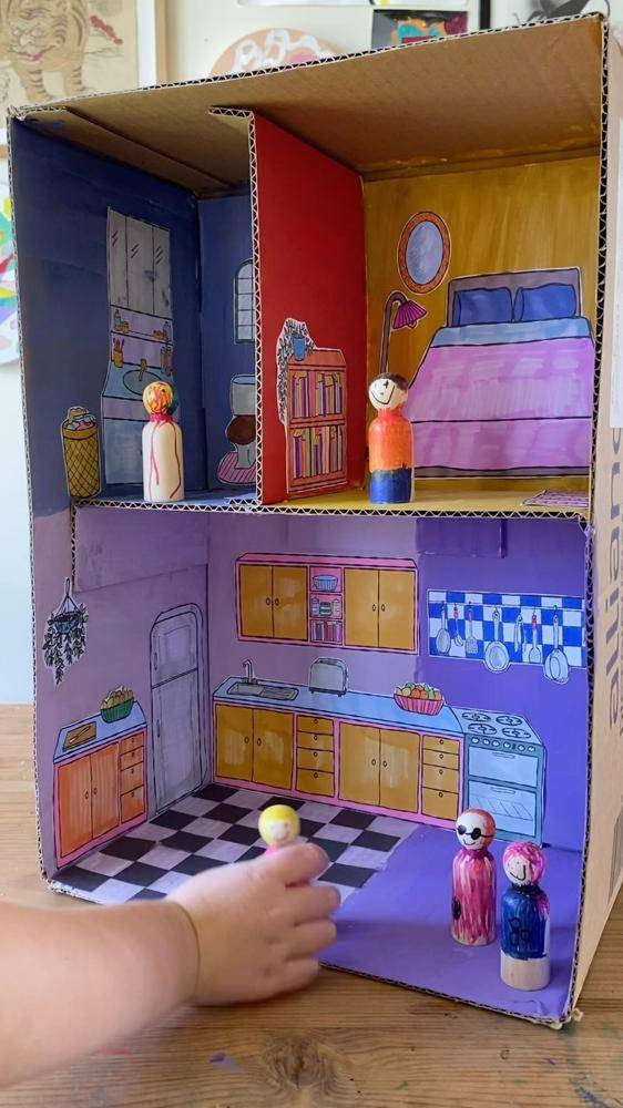 DIY Cardboard Box Dollhouse and Furniture