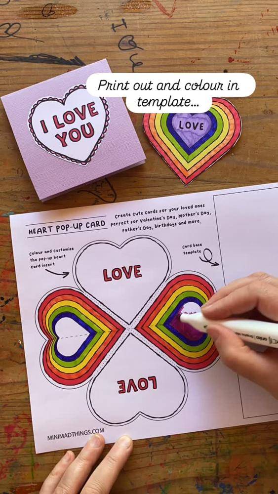 DIY Heart Pop-Up Card Template Craft