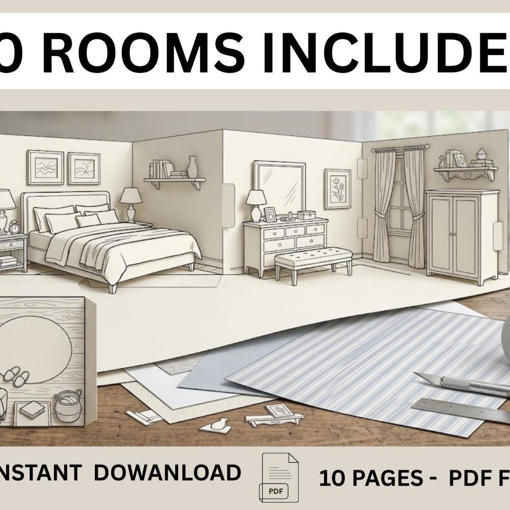 DIY Paper Dollhouse Rooms and Furniture Templates