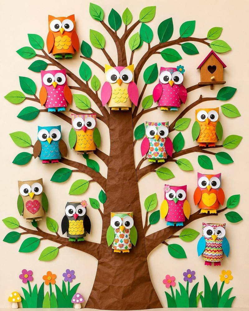 DIY Paper Roll Owl Family Tree