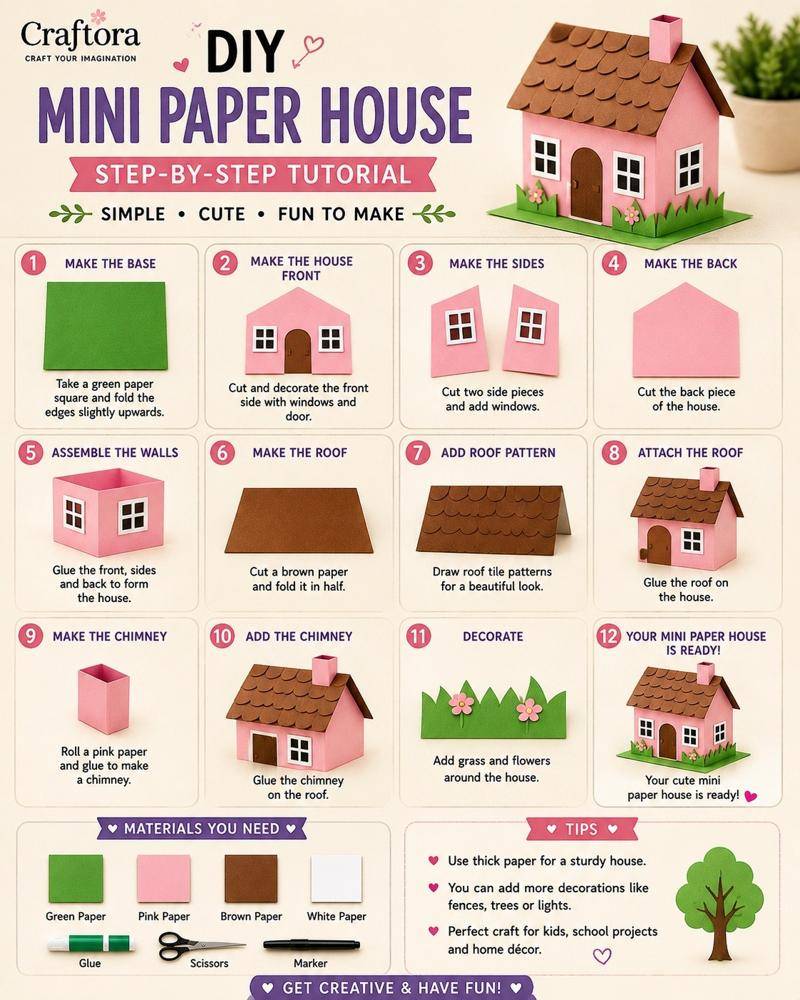 DIY Pink Paper Mini House Craft