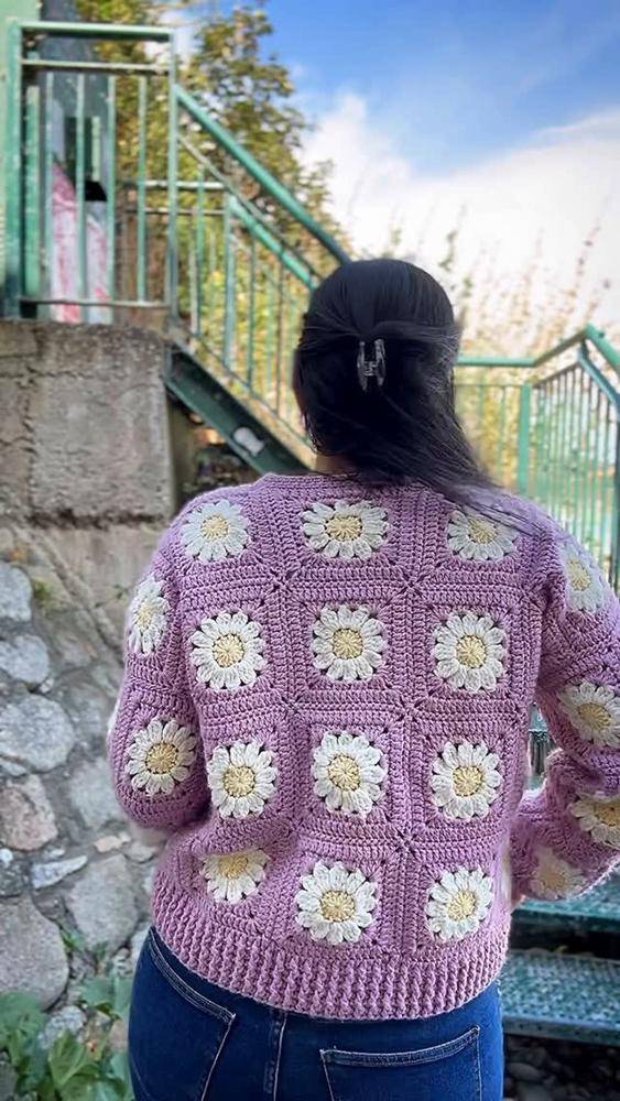 Daisy Granny Square Crochet Sweater Project