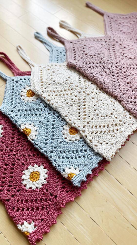 Daisy Granny Square Crochet Tank Tops