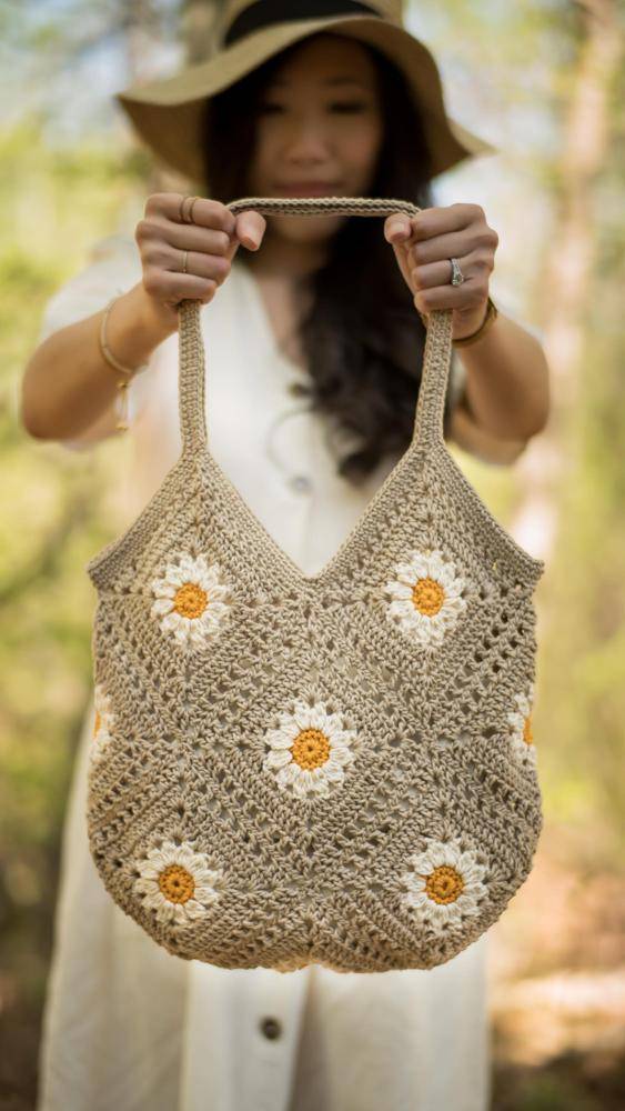 Daisy Granny Square Crochet Tote Bag