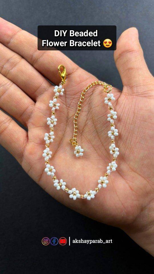 Delicate Beaded Flower Charm Bracelet