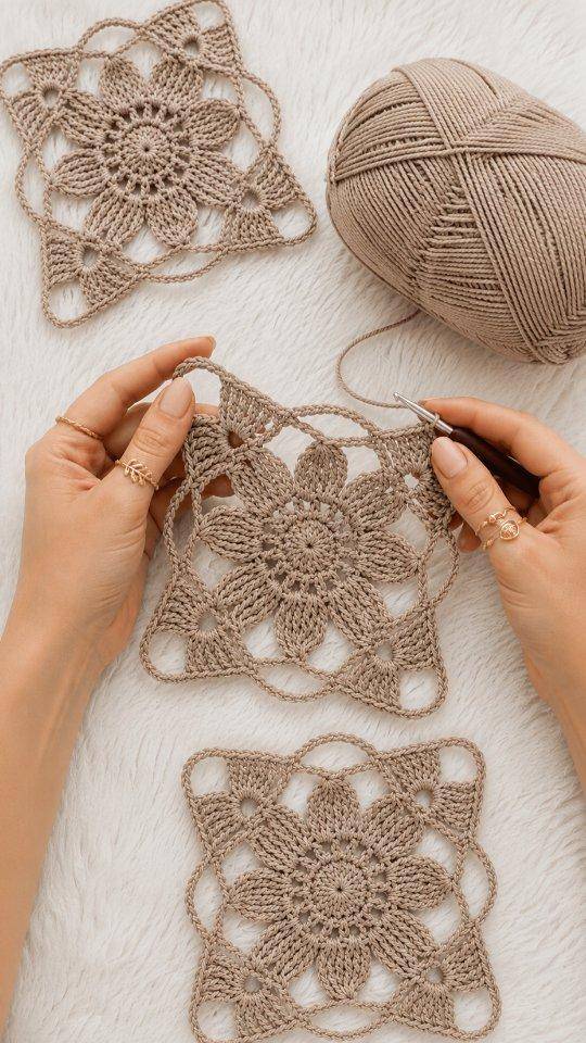 Delicate Floral Crochet Granny Square