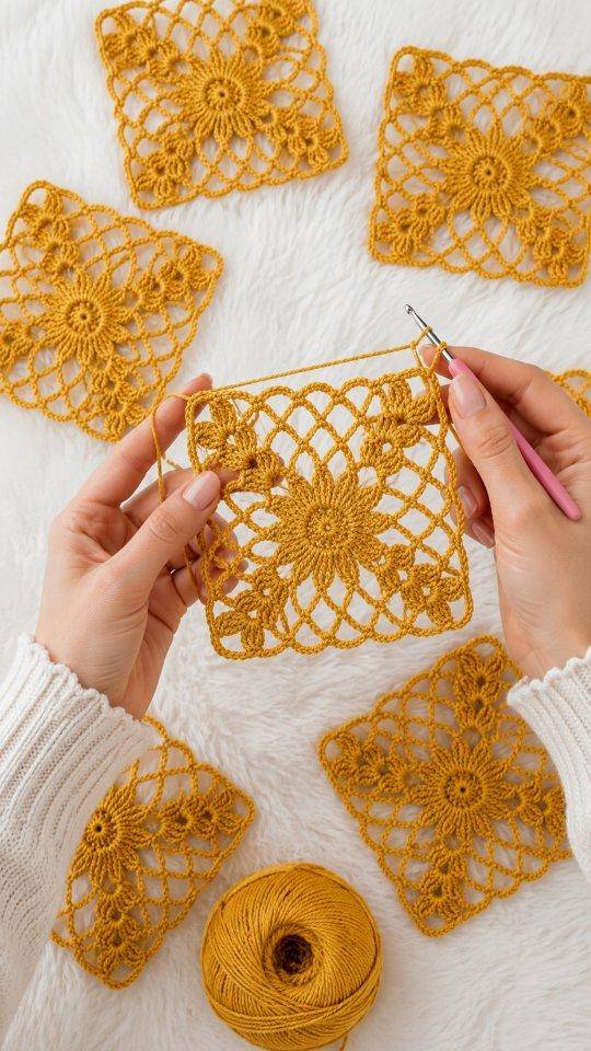 Delicate Floral Granny Square Crochet Motif