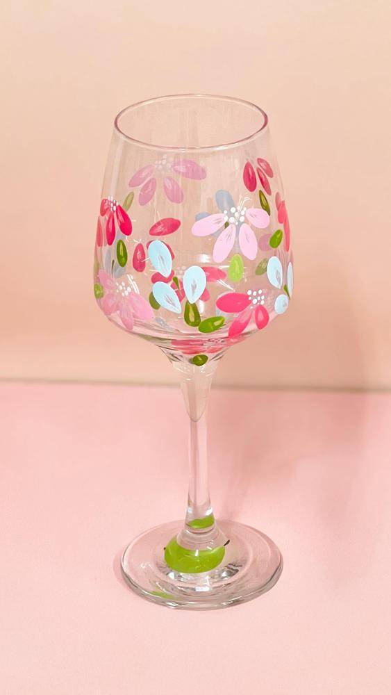 Delicate Floral Hand-Painted Wine Glass Design