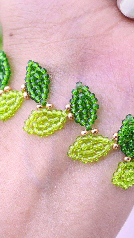 Delicate Green Seed Bead Leaf Bracelet