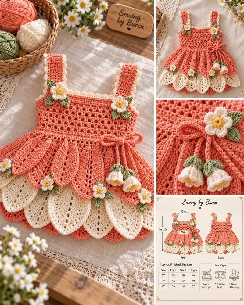 Delicate Layered Crochet Baby Dress with Floral Accents