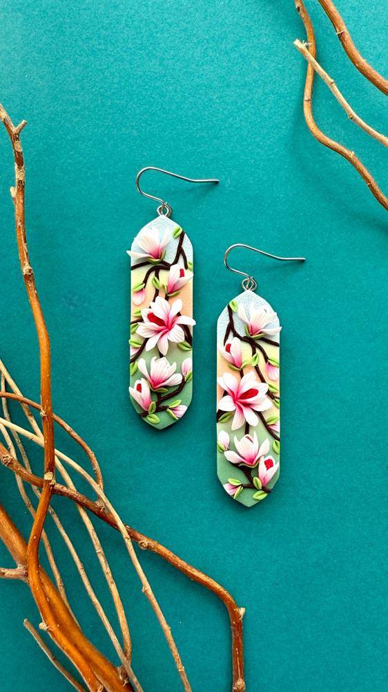 Delicate Magnolia Blossom Polymer Clay Earrings