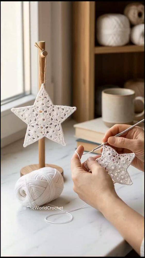 Delicate White Crochet Star Ornament