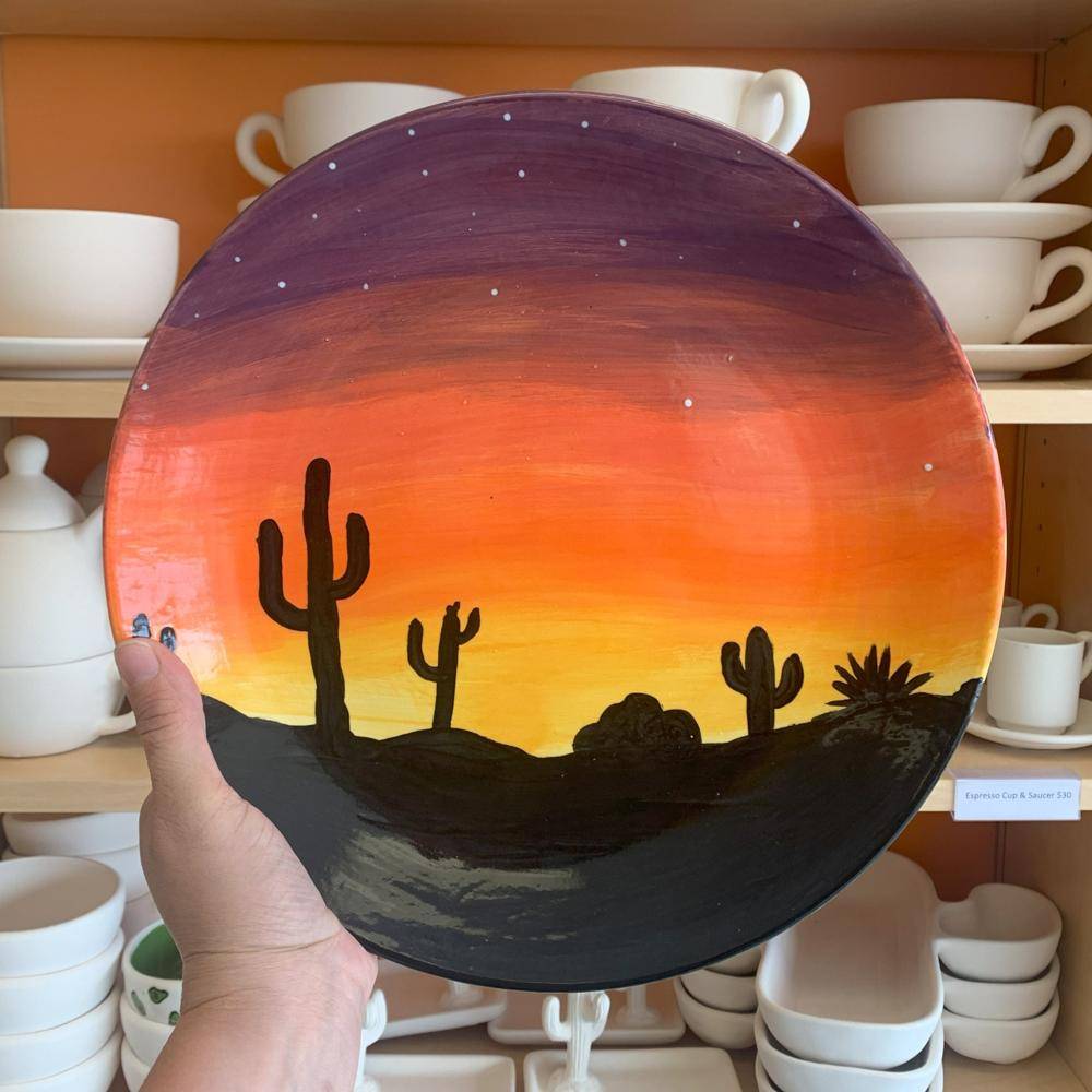 Desert Sunset Ceramic Plate Painting