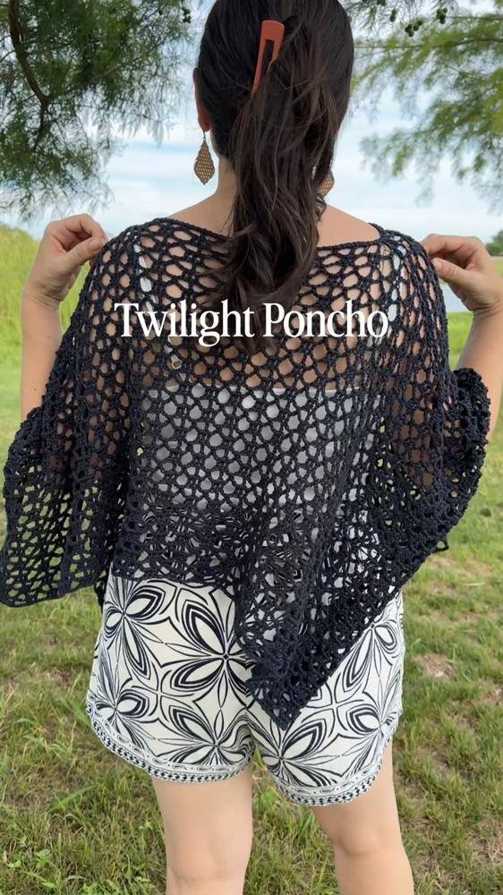 Elegant Black Lace Crochet Poncho