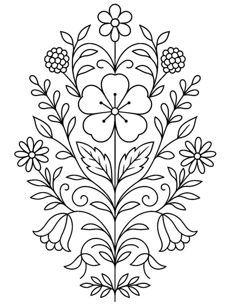 Elegant Folk Art Floral Embroidery Pattern
