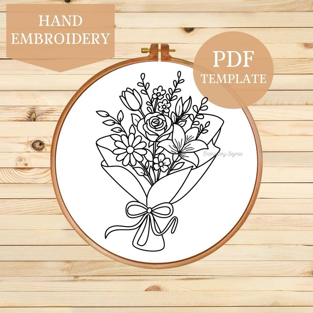 Elegant Hand Embroidered Floral Bouquet Design