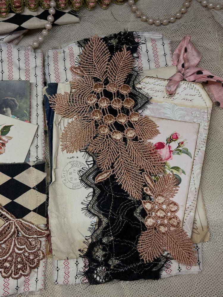 Embroidered Lace Botanical Junk Journal Embellishments