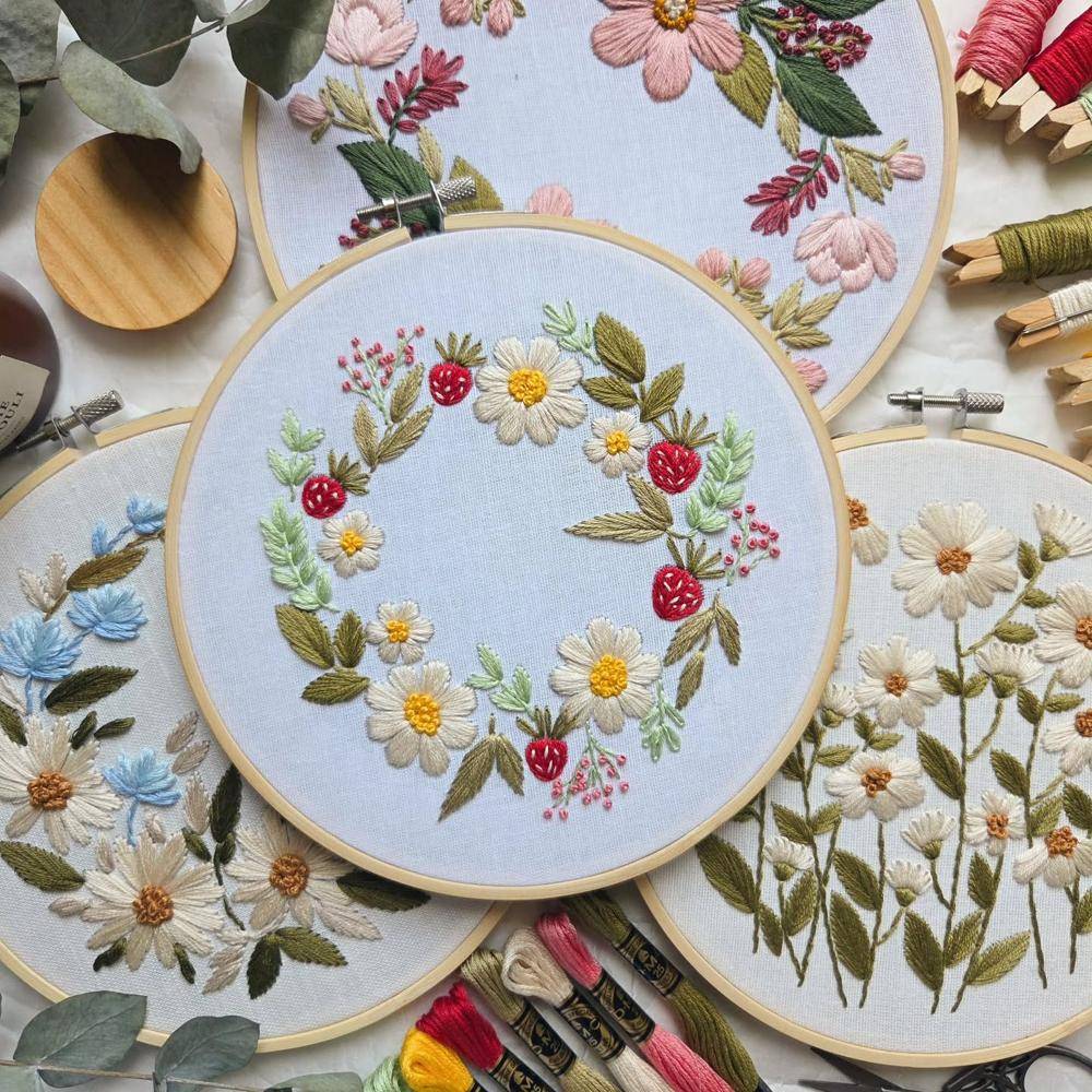 Embroidery Hoop Floral Wreath Designs
