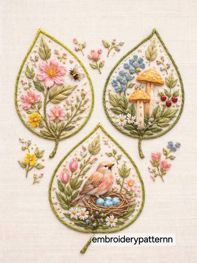 Enchanting Leaf-Shaped Nature Embroidery Designs