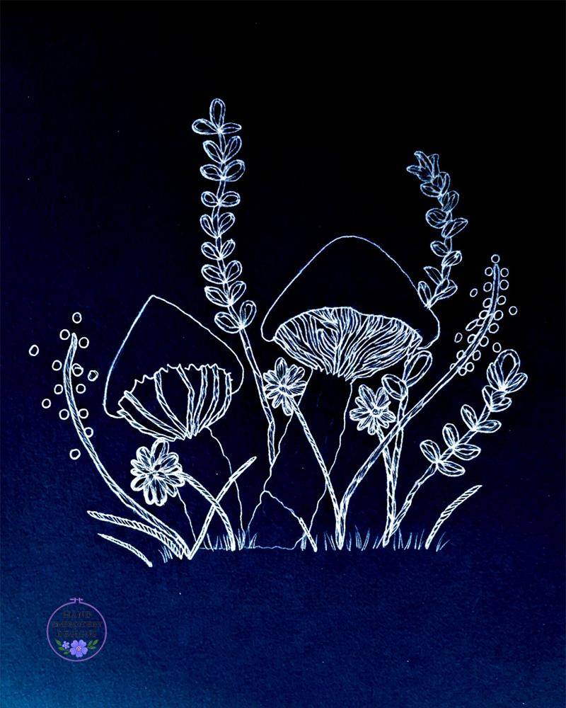 Enchanting Mushroom and Botanical Embroidery Design