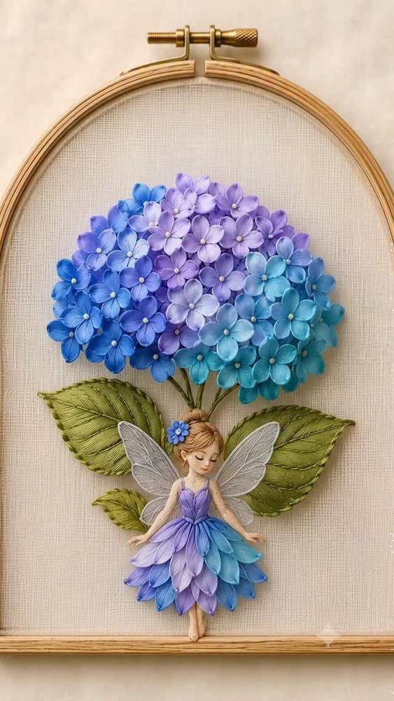 Enchanting Silk Ribbon Hydrangea Fairy Embroidery