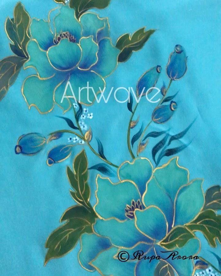 Exquisite Turquoise Floral Fabric Painting