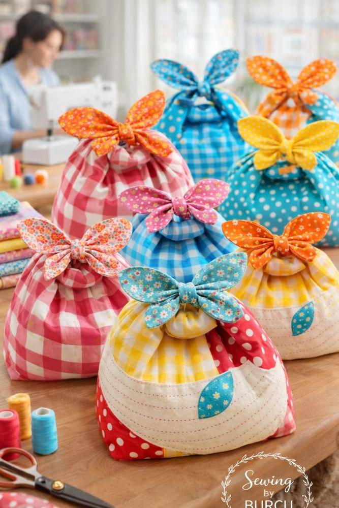 Fabric Gift Bags with Cute Bow Accents