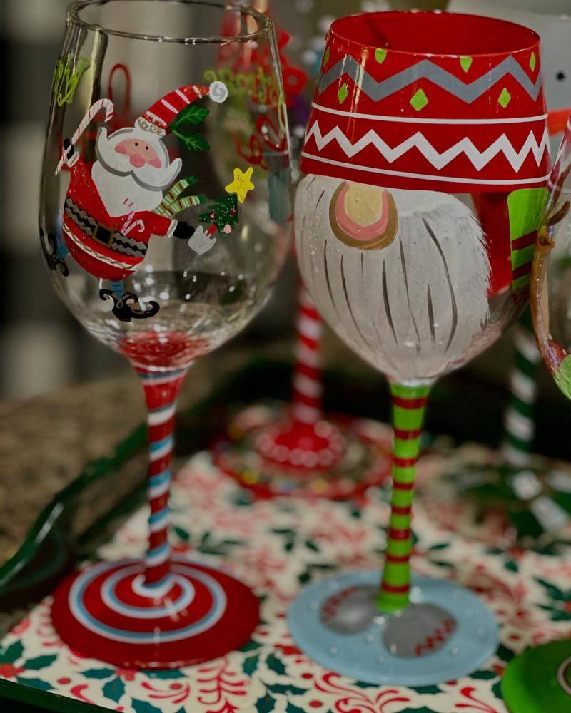 Festive Hand-Painted Christmas Wine Glasses