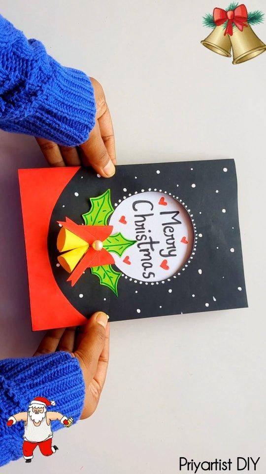 Festive Handmade Christmas Card with Bells and Holly