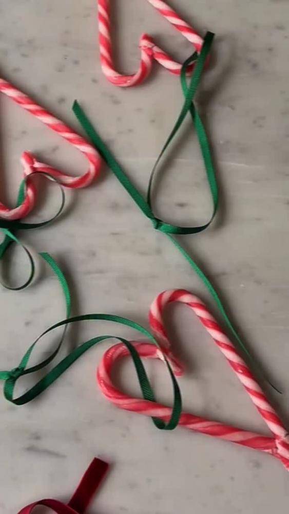 Festive Ribbon-Tied Candy Cane Decorations