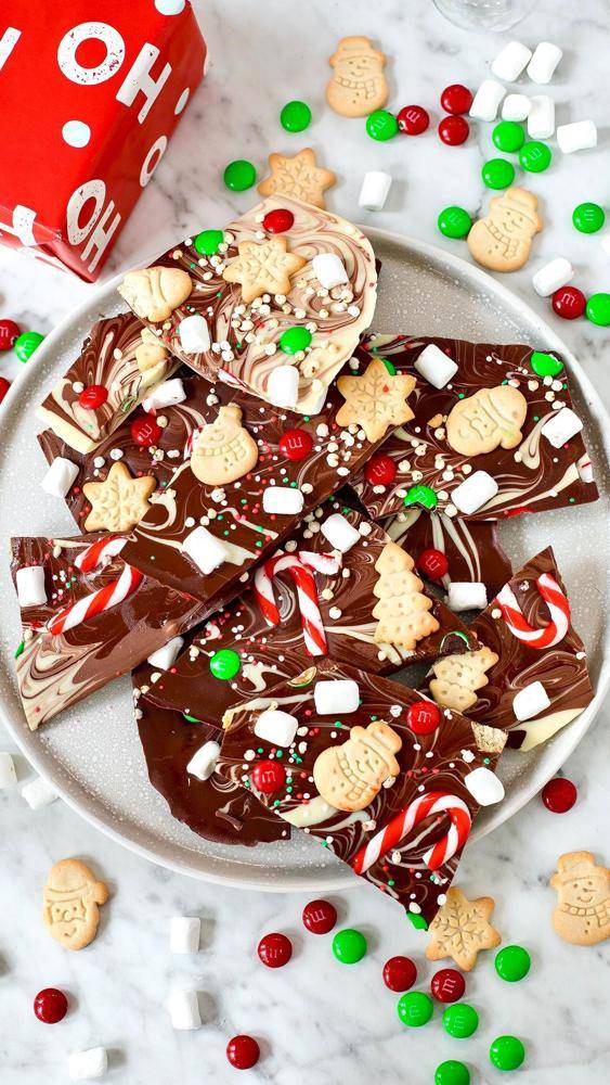 Festive Swirled Chocolate Bark with Holiday Candies