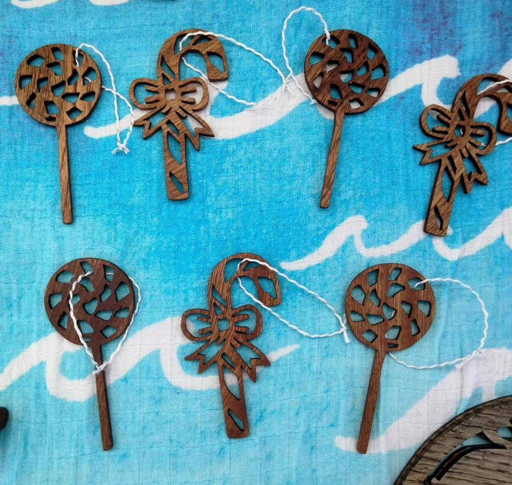 Festive Wooden Candy Cane and Lollipop Ornaments