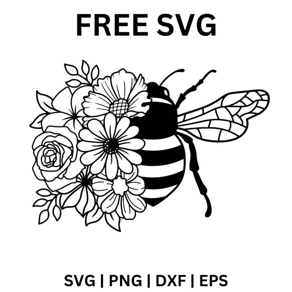 Floral Bee Silhouette SVG Craft