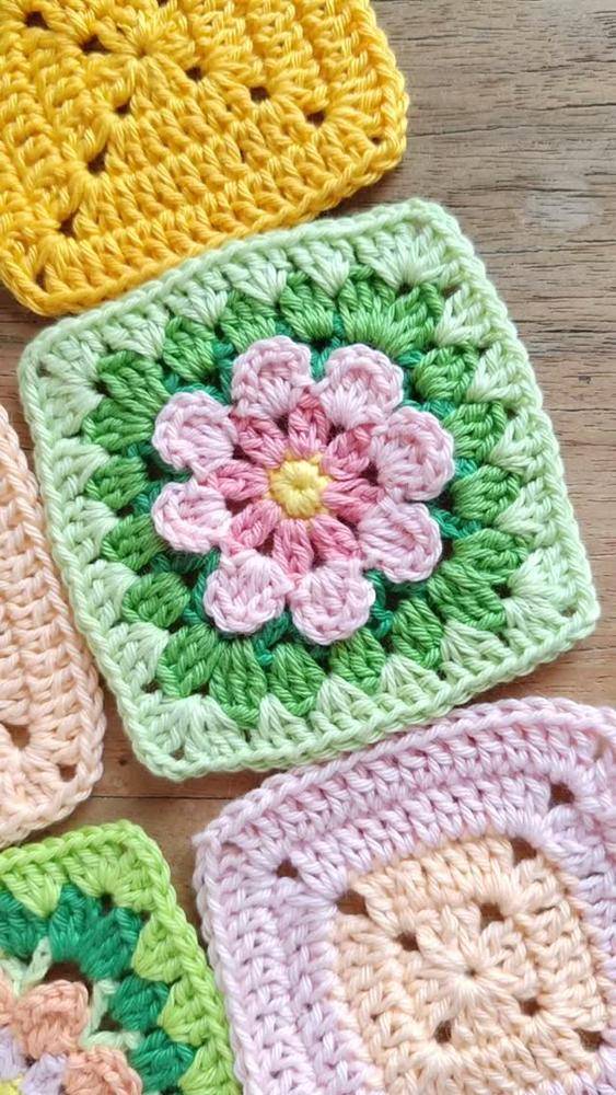 Floral Crochet Granny Square Motif