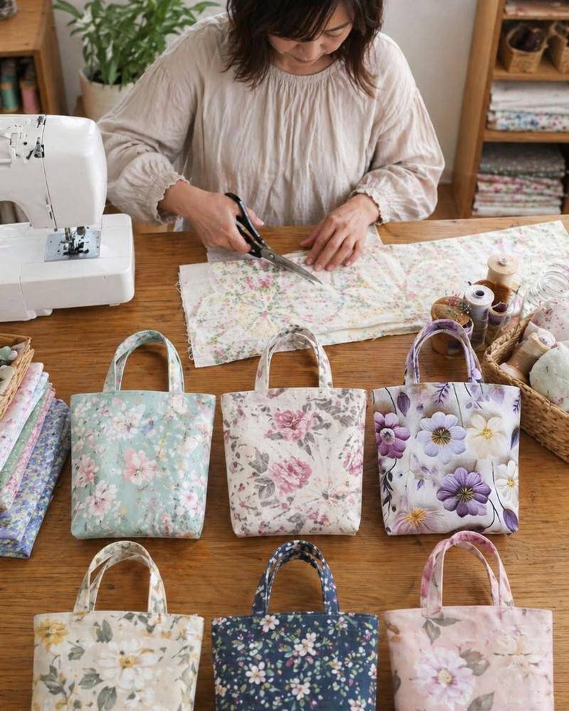 Floral Fabric Mini Tote Bags