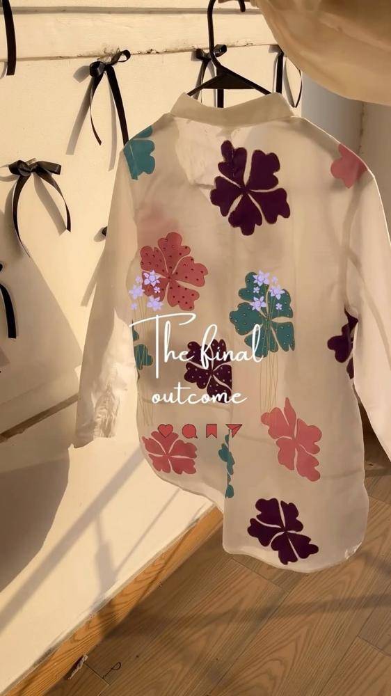 Floral Fabric Painting on a White Shirt