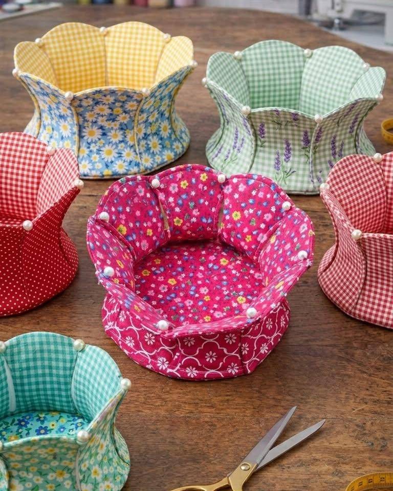 Floral Fabric Scalloped Storage Baskets