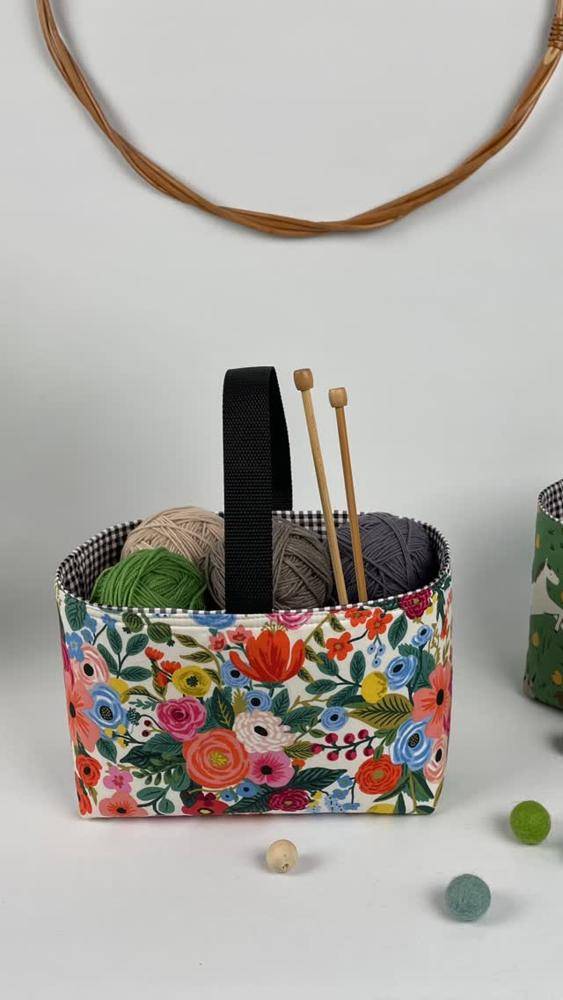 Floral Fabric Storage Basket with Handle