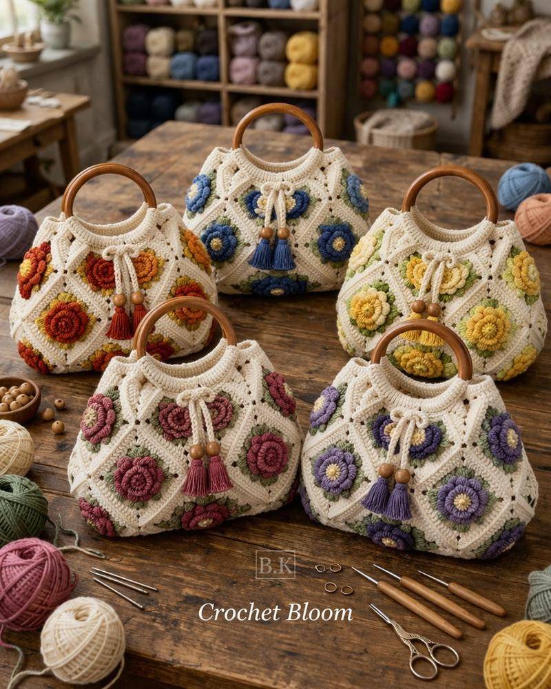 Floral Granny Square Crochet Handbags