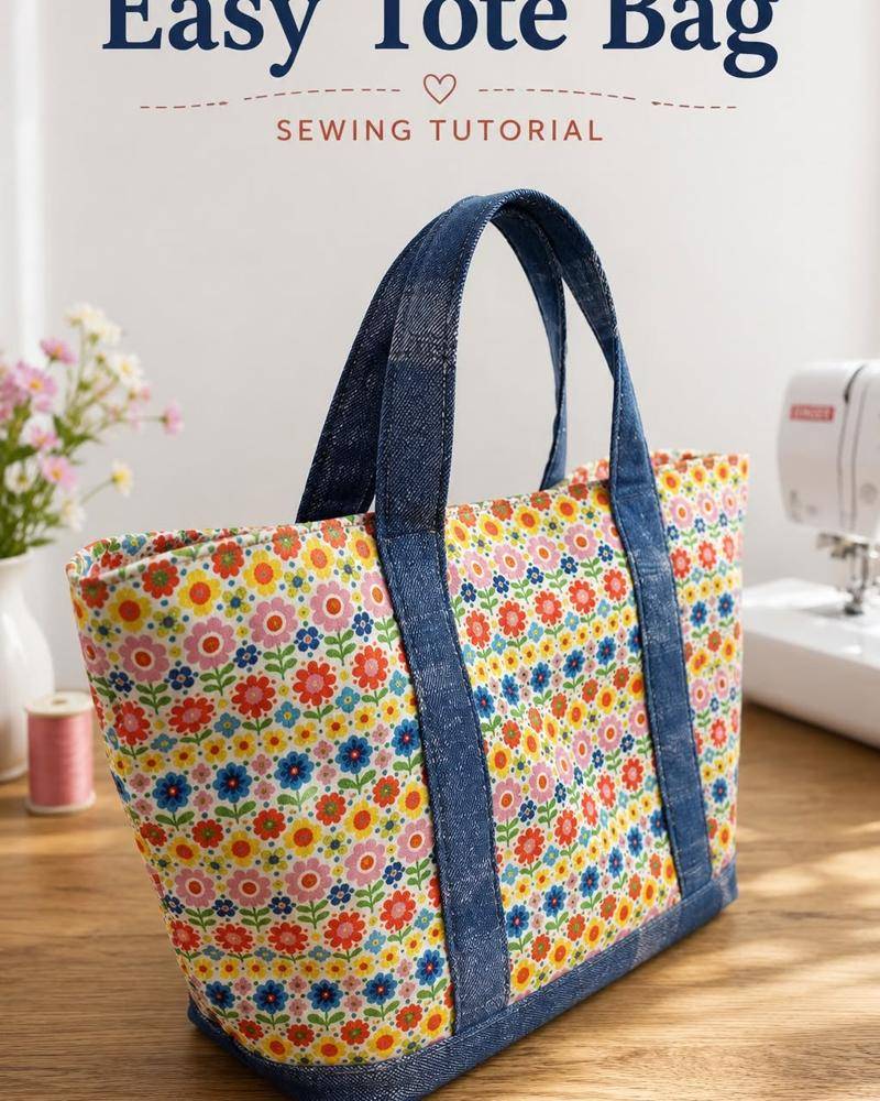 Floral Print and Denim Tote Bag Tutorial