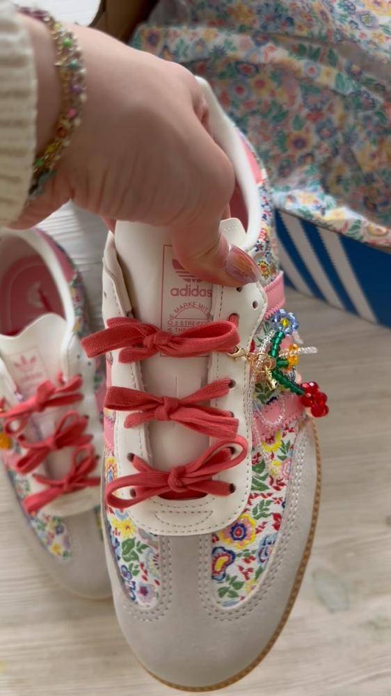 Floral Sneakers with Beaded Charms and Bow Laces