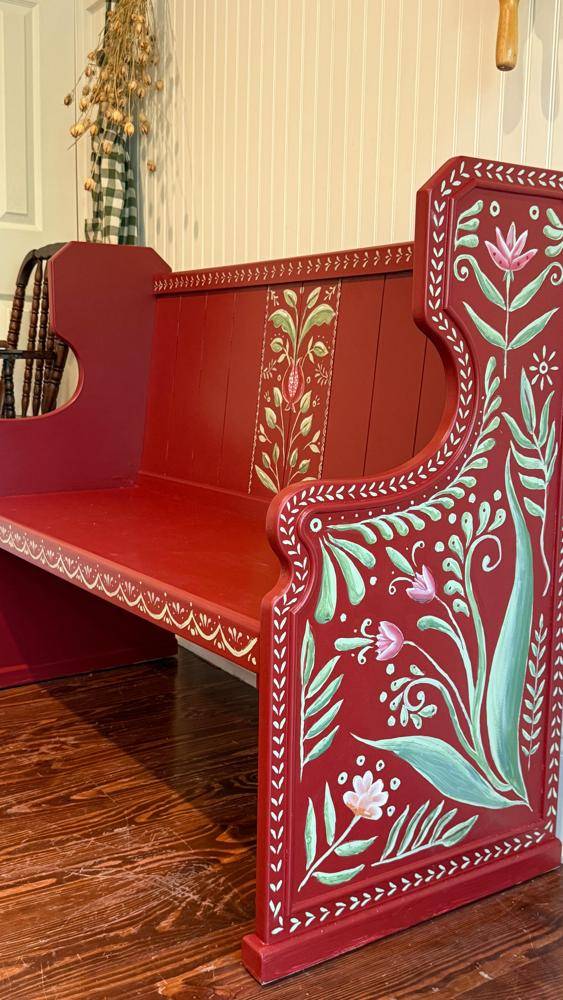 Folk Art Inspired Hand-Painted Bench