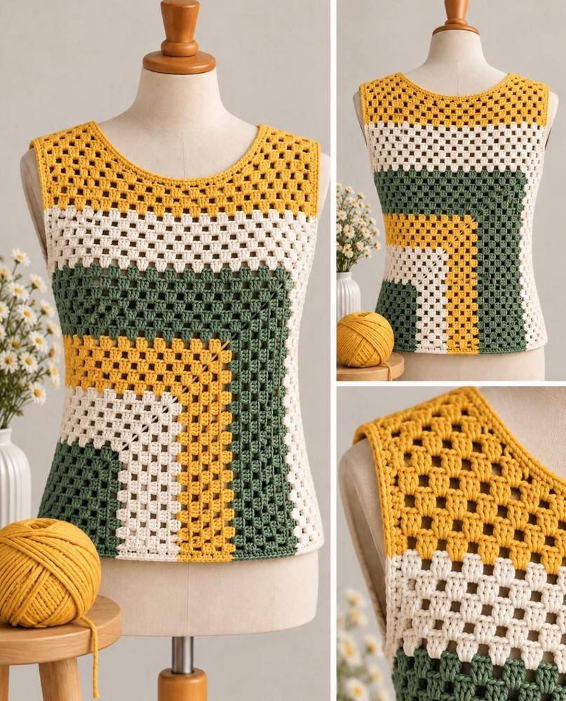 Geometric Granny Square Crochet Vest