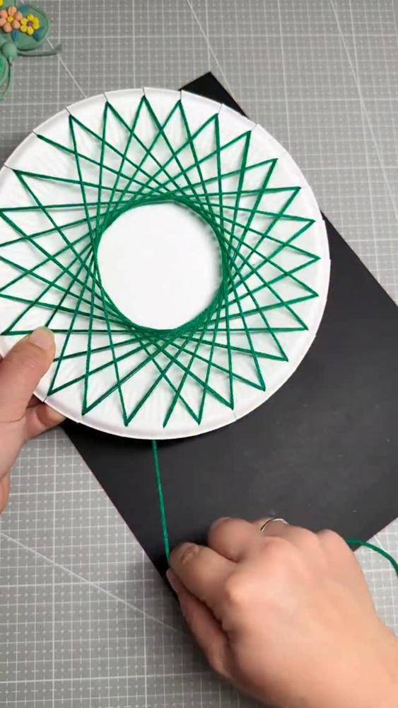 Geometric String Art Paper Plate Decor
