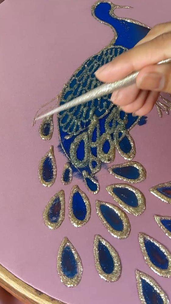 Glitter Fabric Paint Peacock Design