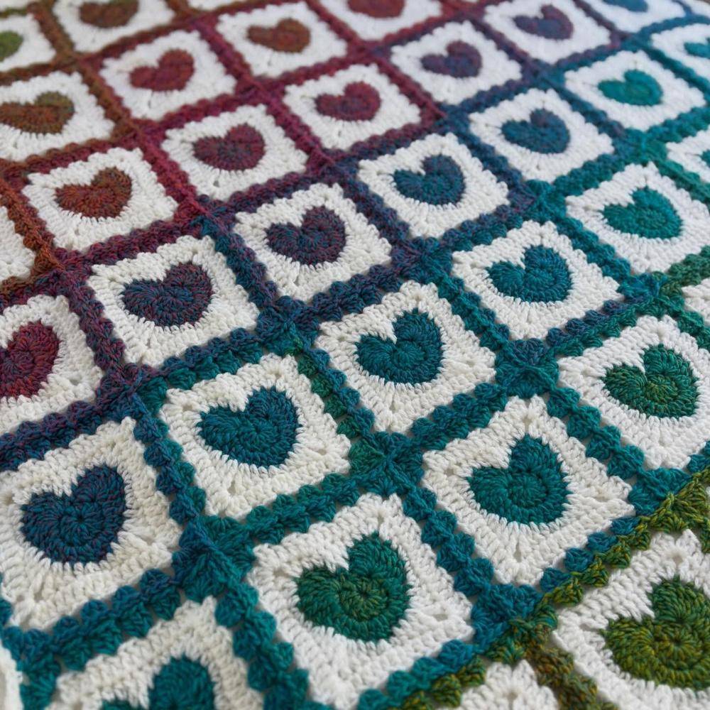 Gradient Heart Granny Square Crochet Blanket