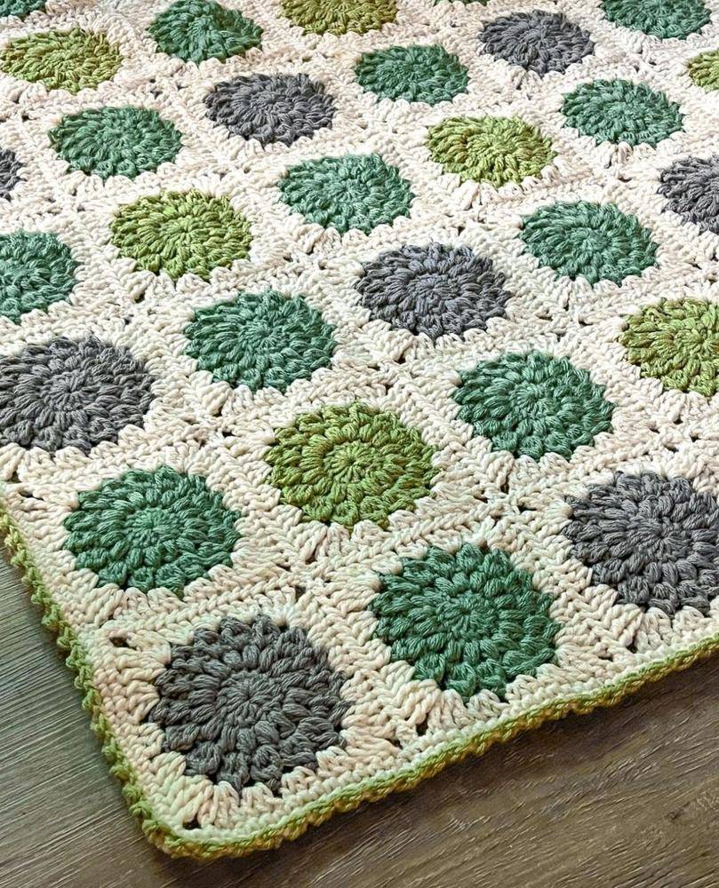 Green & Grey Crochet Burst Blanket
