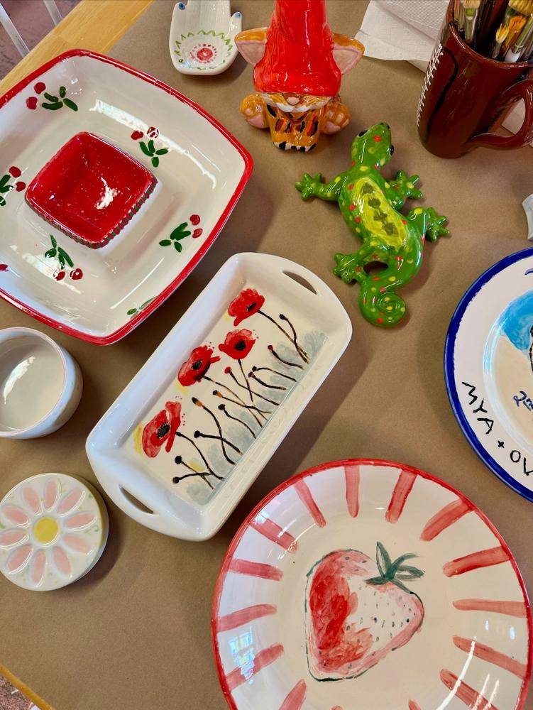 Hand-Painted Ceramic Dish with Poppy Design